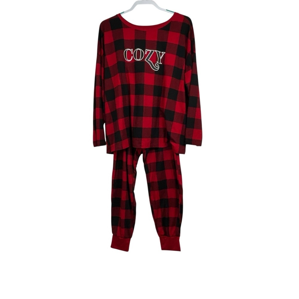 Joyspun Women’s Buffalo Plaid “COZY” Pajama Set – Red/Black Check – Size XL - Picture 2 of 7